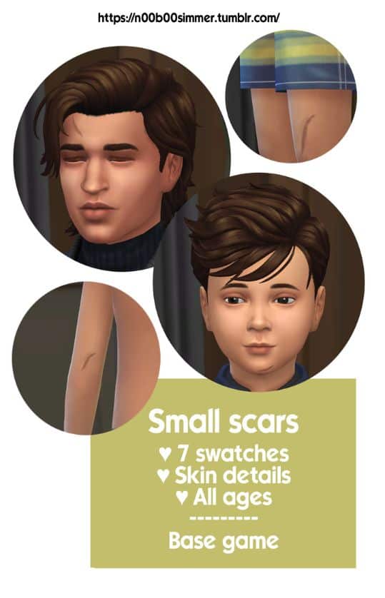 collage of sims showing different body scars