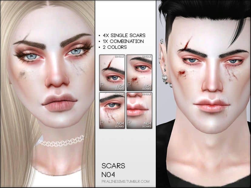 female and male sims with face scars