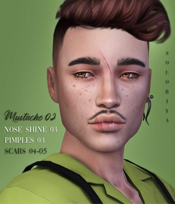 male sim with forehead and lip scars
