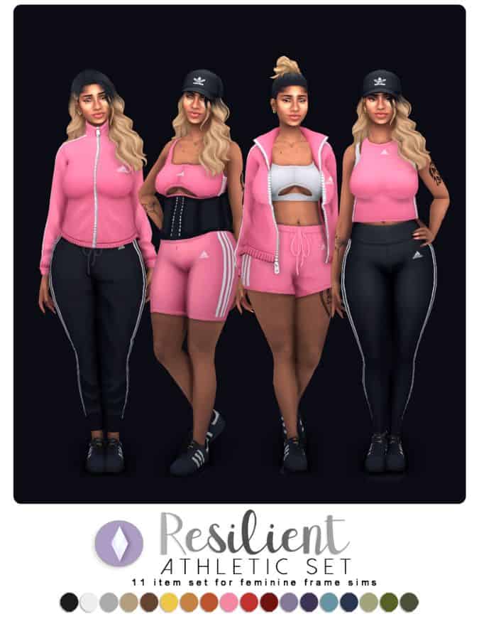 female sims dressed in pink and black athletic clothing