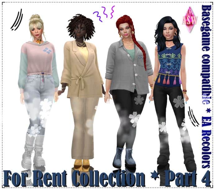 female sims dressed in mixed clothing