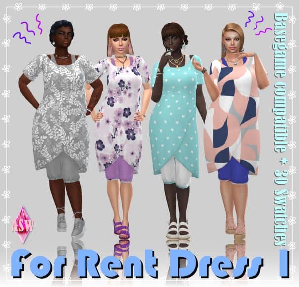 female sims wearing short sleeve dresses