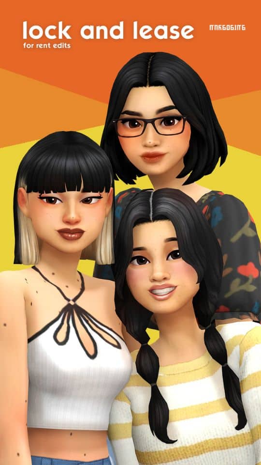 three female sims with different hairstyles