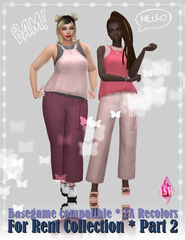 female sims wearing sleeveless tops and capris