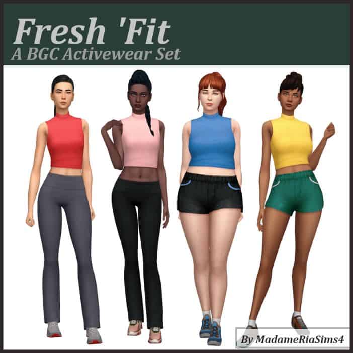 4 sims dressed in activewear clothes