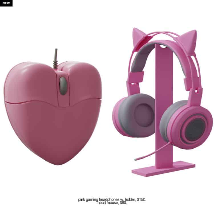 heart-shaped mouse and kitty headphones