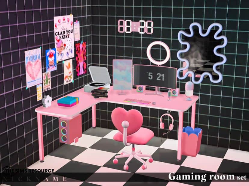 pink-colored gaming desk and accessories