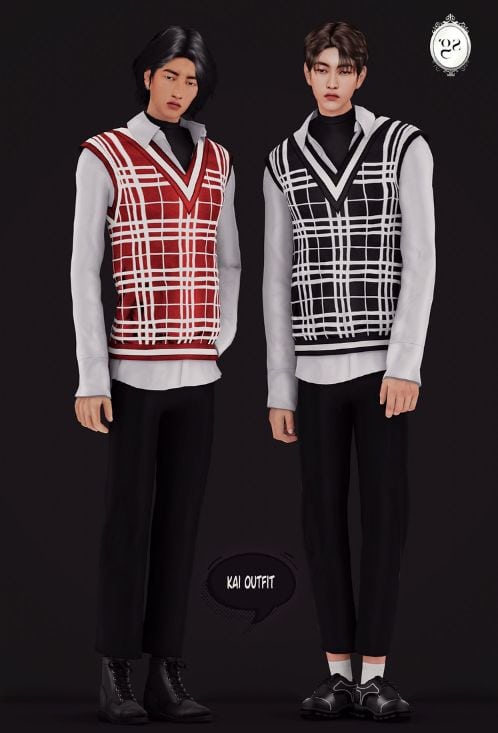 two sims wearing sweater vests
