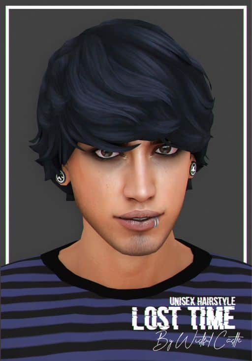 closeup sim with black hair and eyeliner
