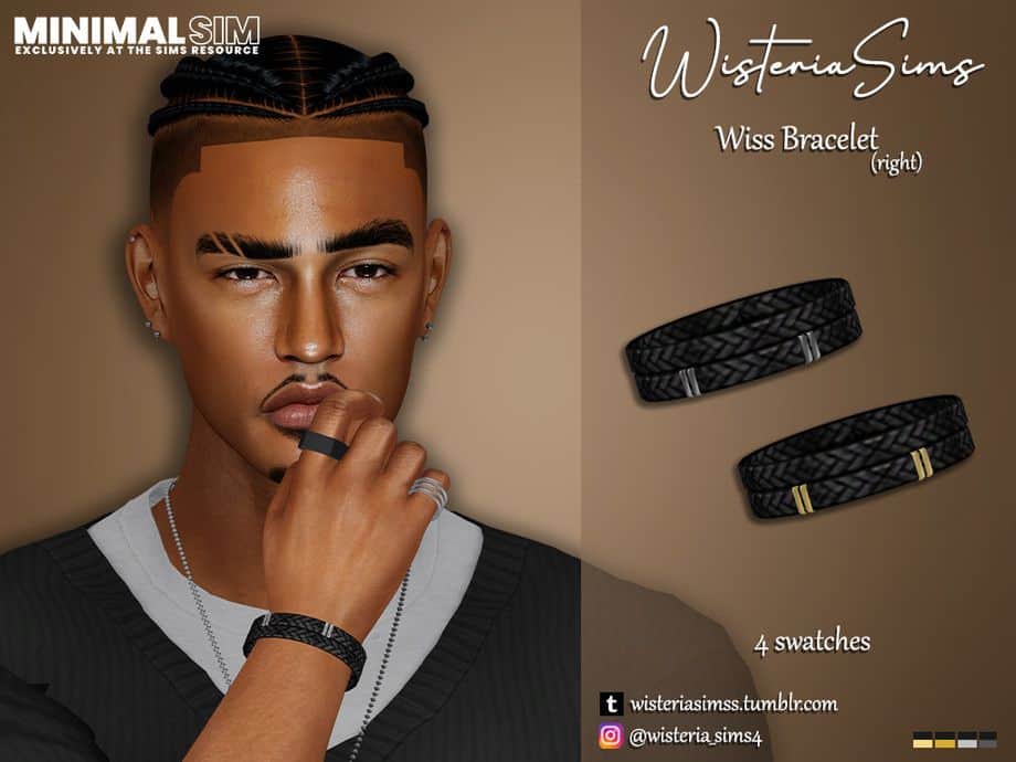 male sim wearing woven black bracelets