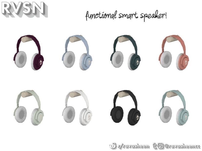 various headphones on pegs