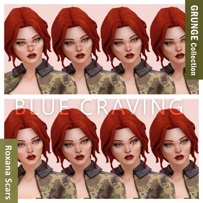collage of female sim with different scars
