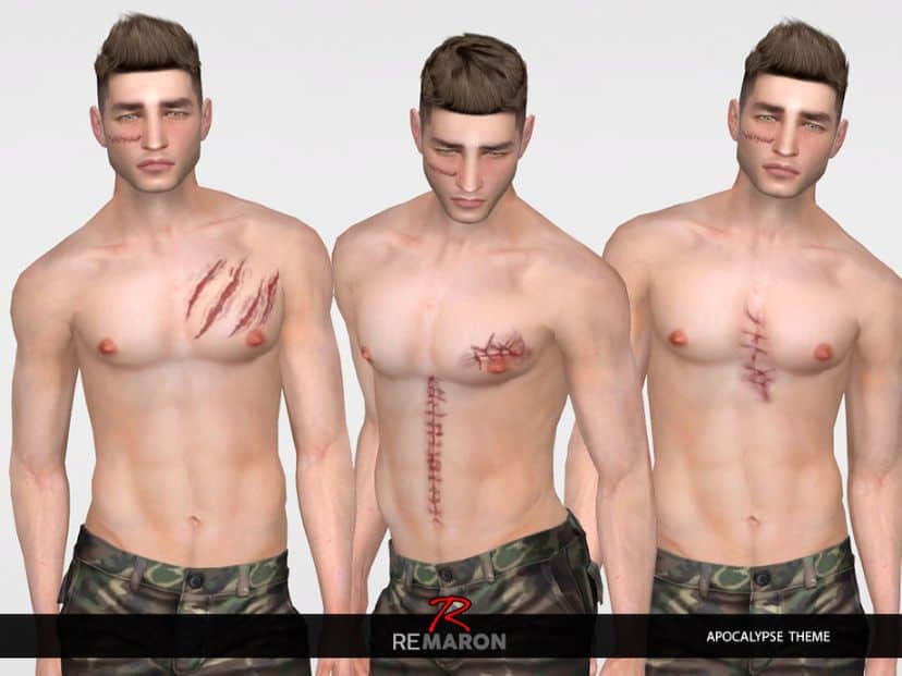 male sim with stitched body scars