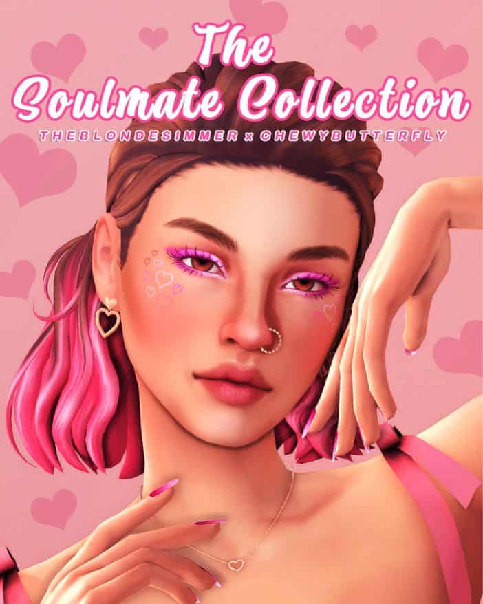 female sims with pink makeup and heart blushes