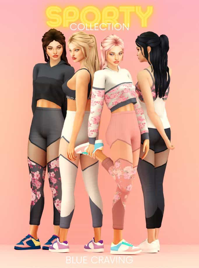 sims dressed in floral sporty gear