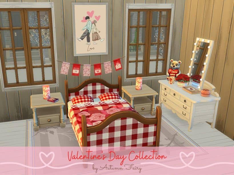 bedroom decorated for Valentine's Day