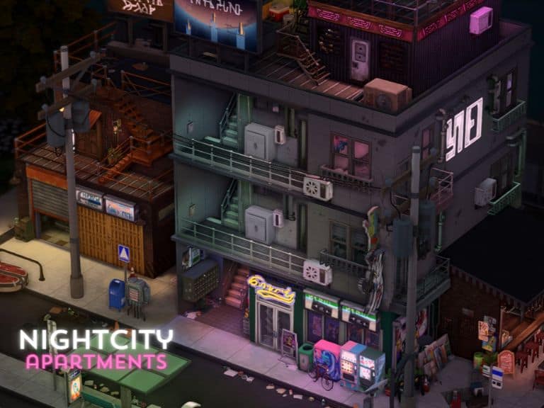 city apartment building at night