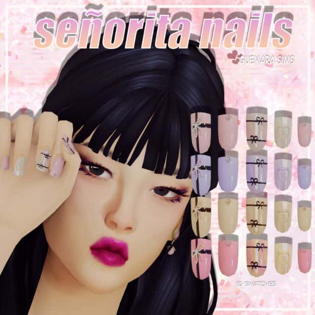 female sims with nails with bows
