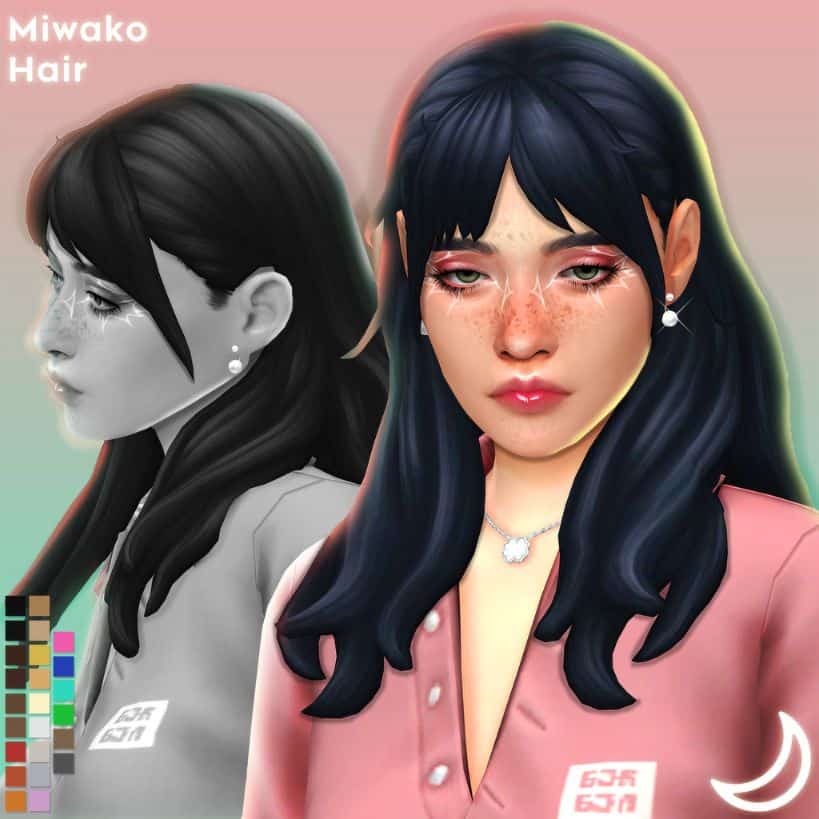 female sim with medium length black hair