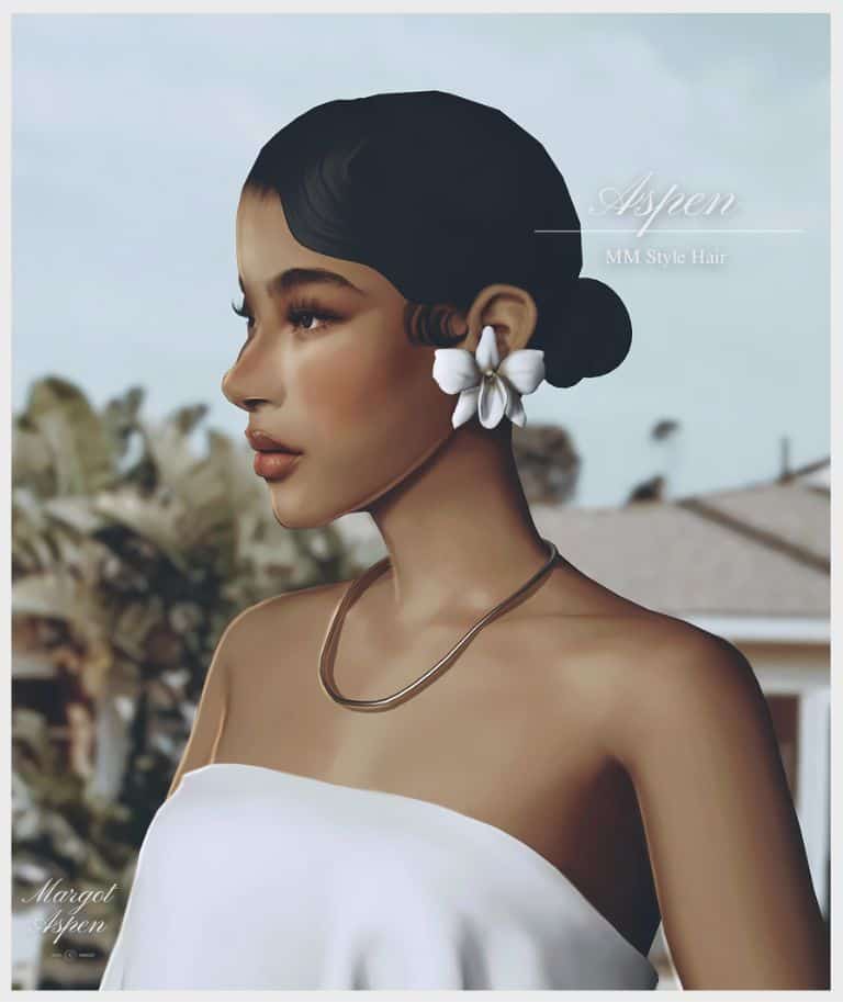 female sim with sleek hair bun