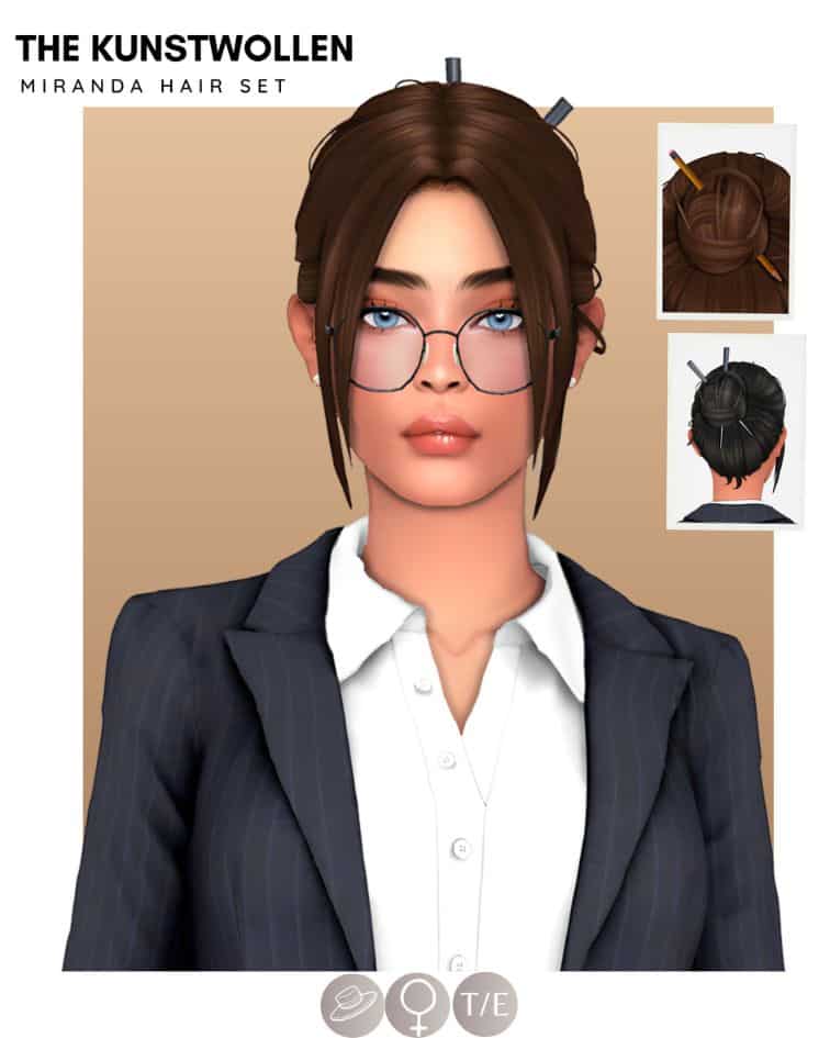 female sims with hair bun and chopsticks