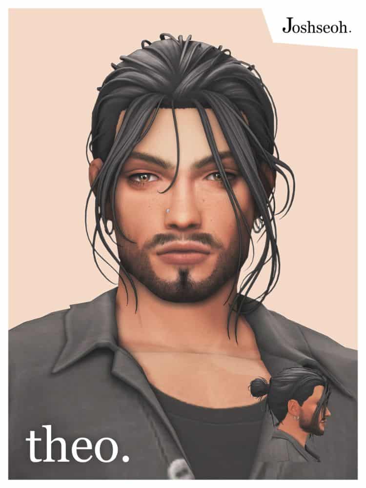 male sim with a hair bun and alot of loose strands