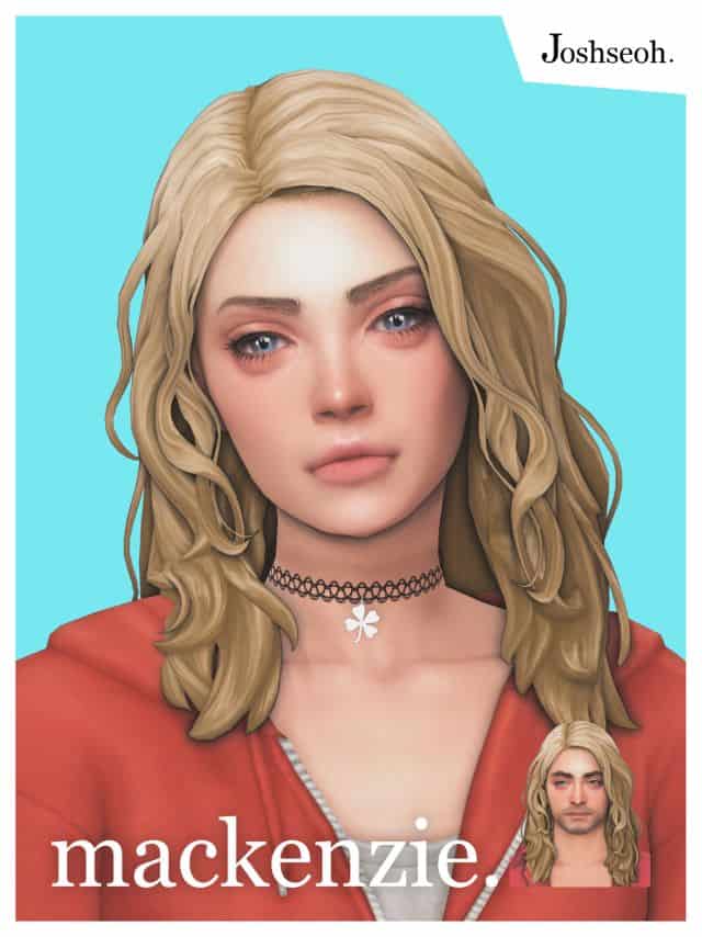 female sim with blond soft curly hair