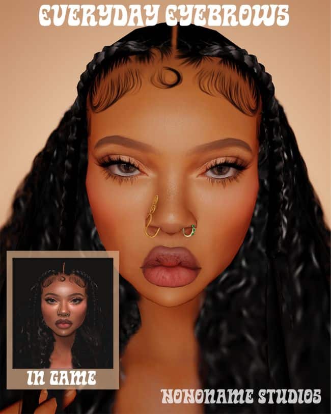 black female sim with rounded and arched eyebrows