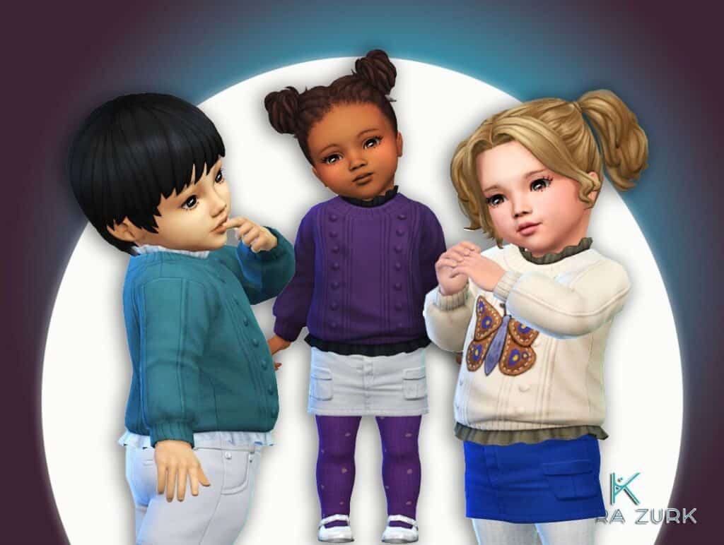 infant sims dressed in sweaters