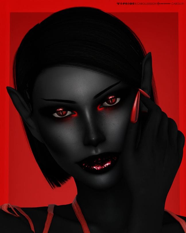 dark female sim with red makeup