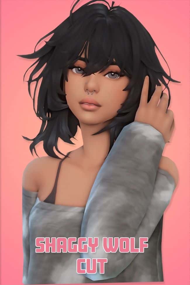 female sim with shoulder lenght shaggy hair