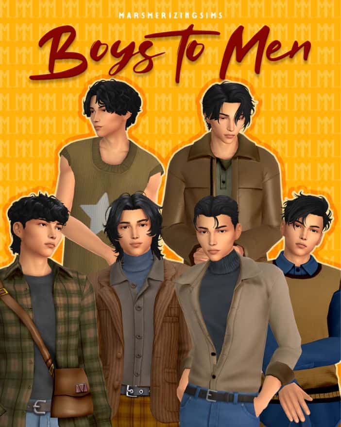 six male sims dressed fashionably