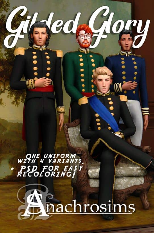 four royal sims dressed in uniforms