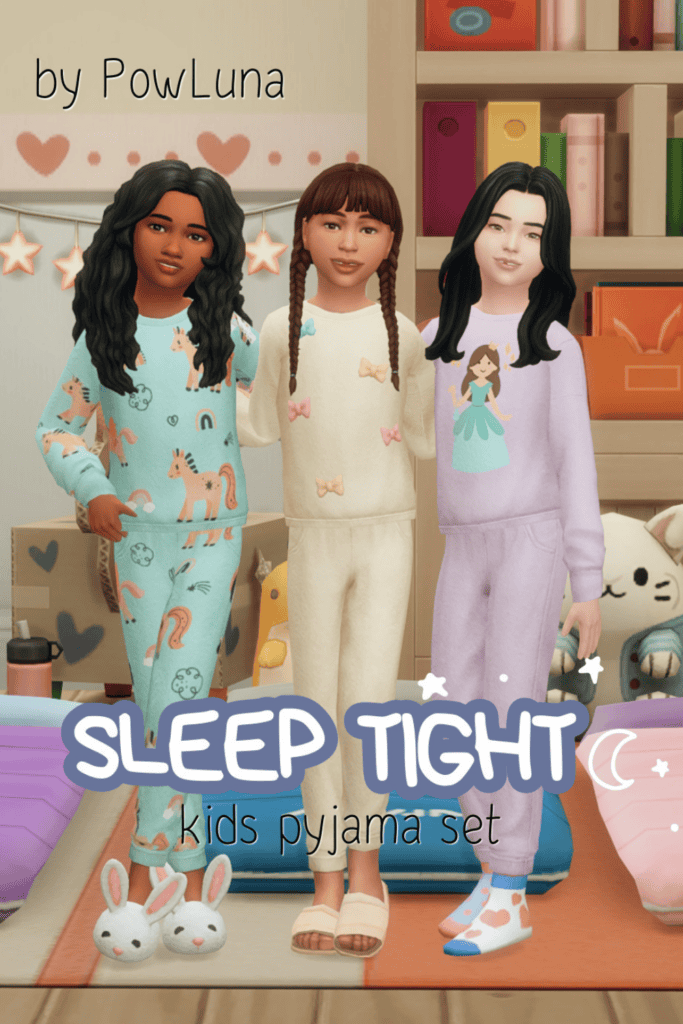 kids sims dressed in pajamas