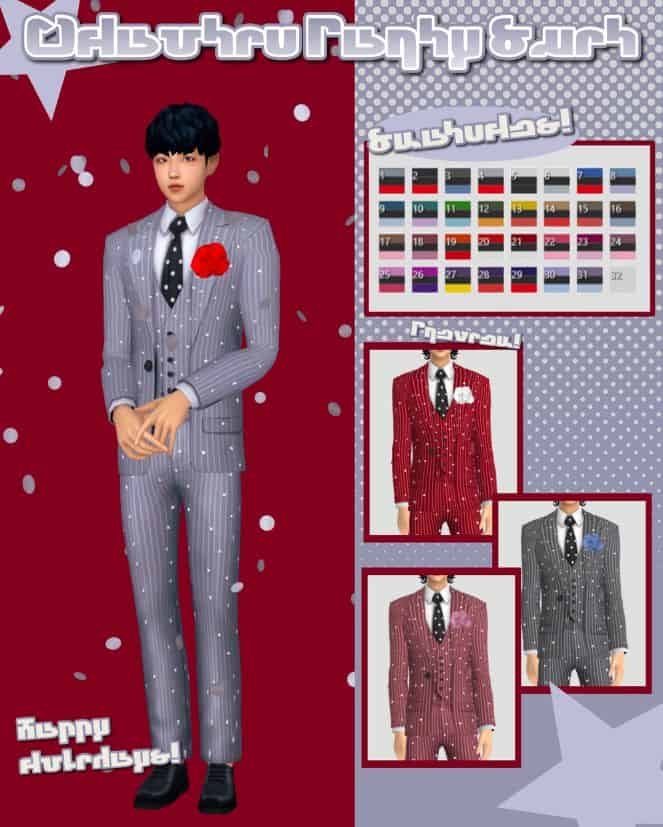 male sim dressed in a sparkly suit