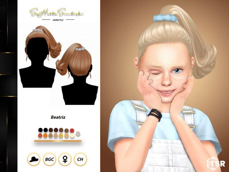 female child sim with a blond ponytail