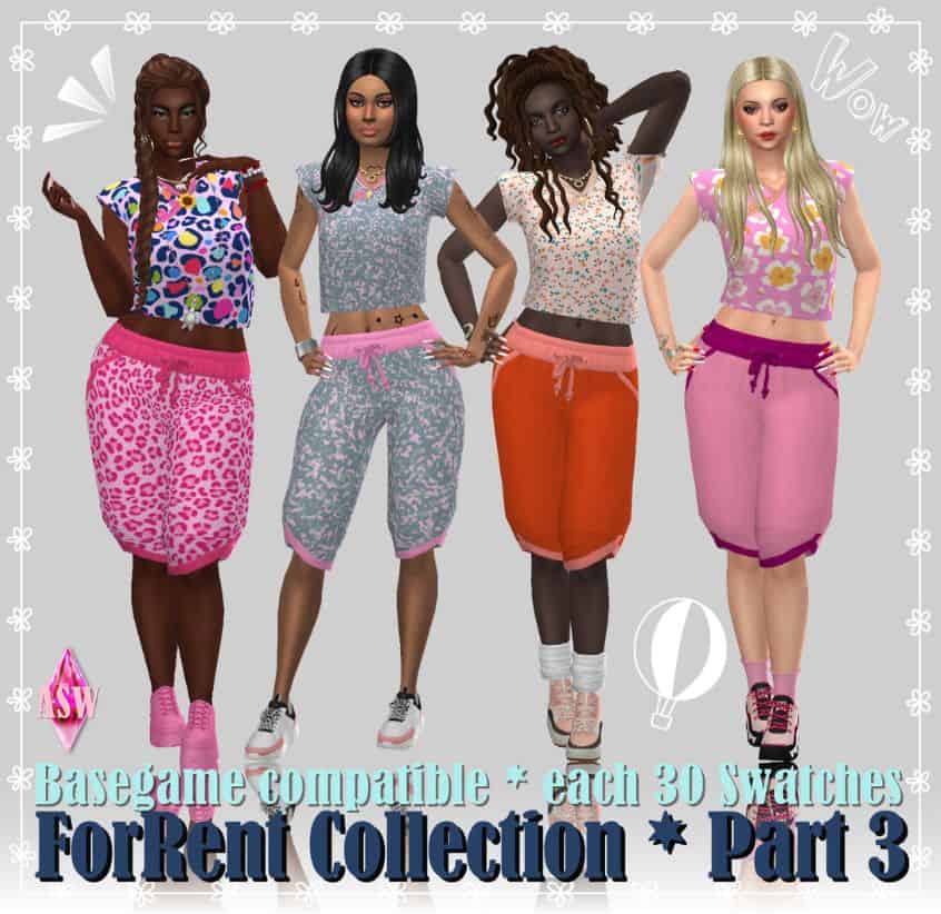 three female sims dressed in casual crop tops and capris