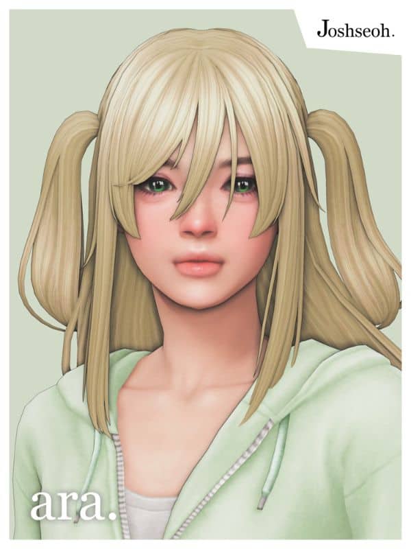 blond female sims with bangs and two pigtails on the side of her long loose hair