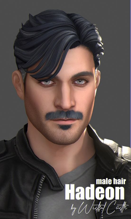 male sim with short smooth hair and a moustache