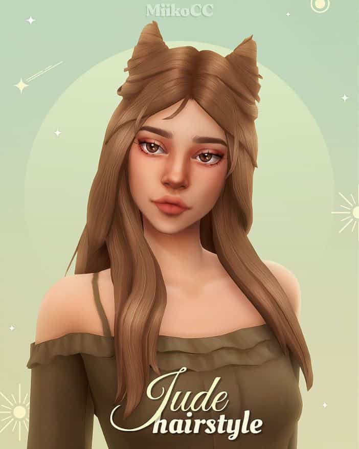 female sim with long wavy locs locs and a half up-style shaped like horns