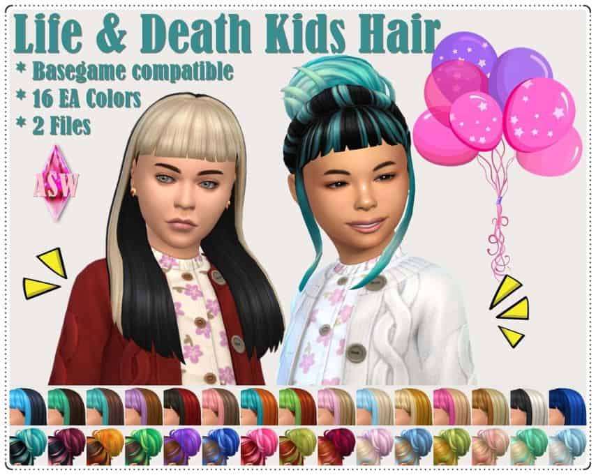 two female sim kids with different hairstyles