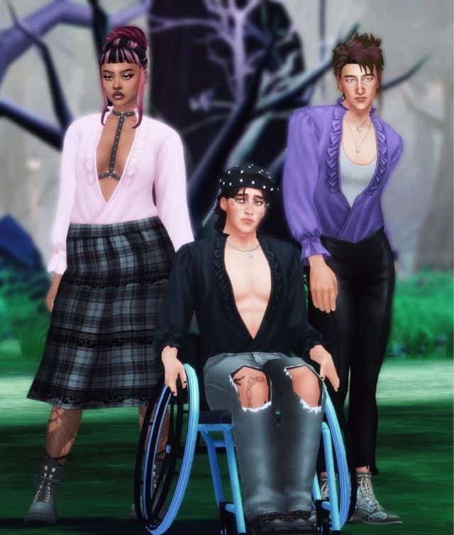 three sims dressed with deep V shirts