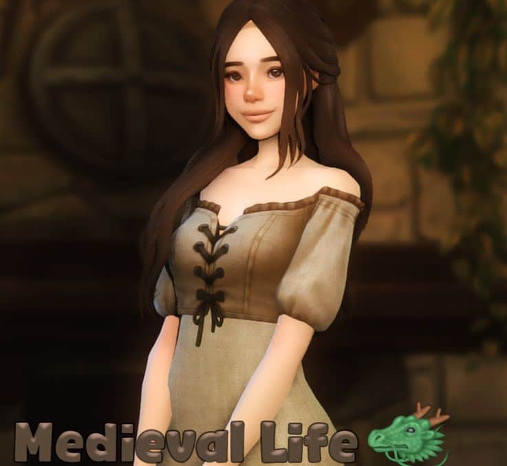 young female sim dressed in Medieval clothing