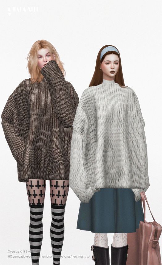 two female sims dressed in oversized sweaters