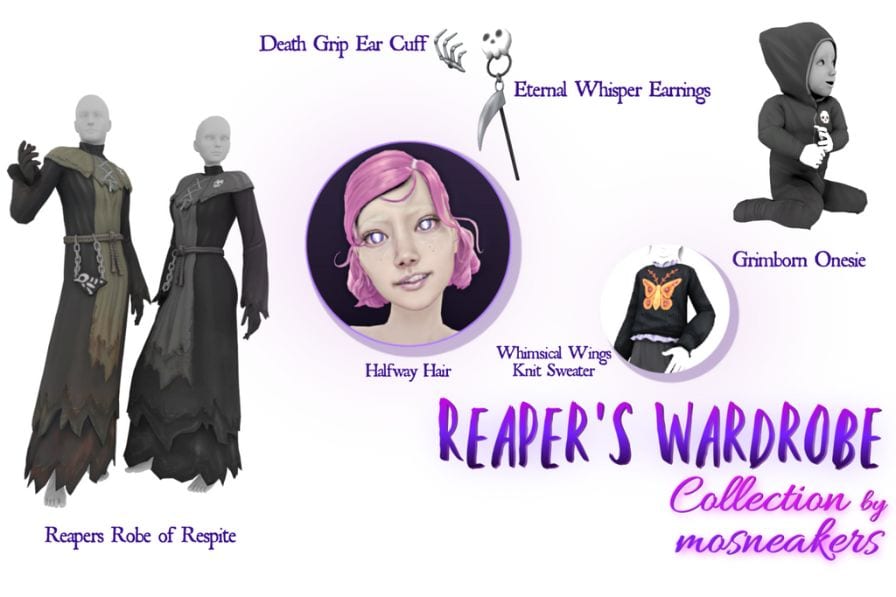 collage of different reapers robes, hairstyle and cloting pieces