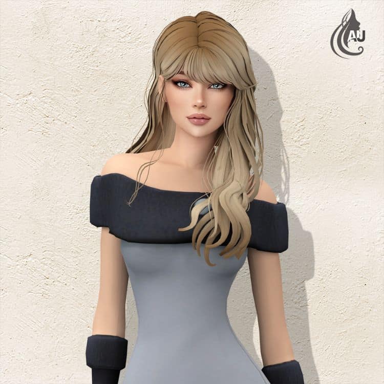 blond female sims with bangs and long wavy hair