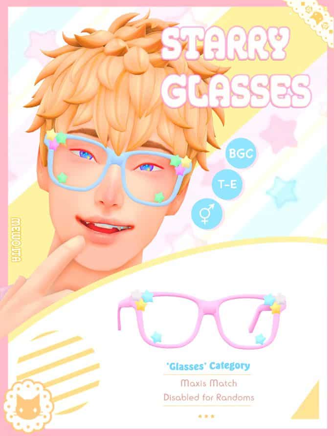 male sim wearing glasses with colorful star details