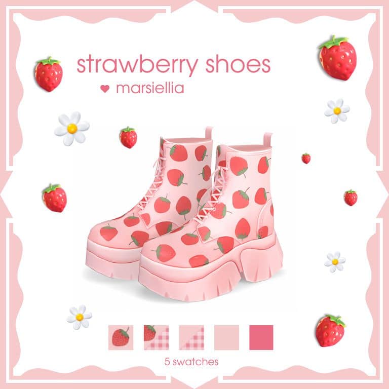 light pink ankle shoes with a strawberry pattern