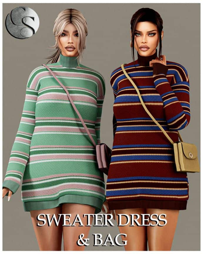 two female sims dressed in sweater dresses