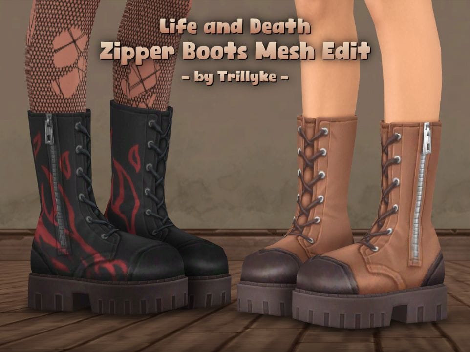 two pairs of platform leather boots with laces and zippers